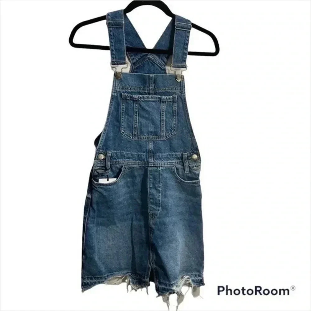 River Island Denim Distressed Overall Dress Size 6